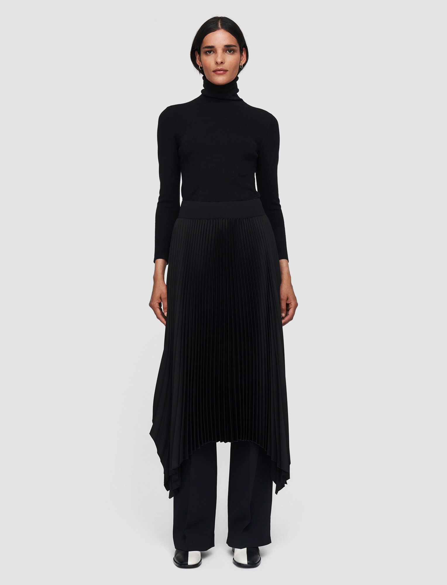 Joseph, Knit Weave Plissé Ade Skirt, in Black